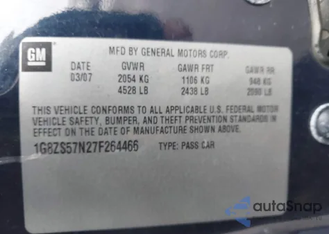 2007 Saturn Aura Xe из США, поврежденный, VIN 1G8ZS57N27F264466
